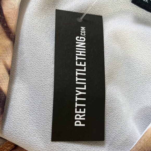 PrettyLittleThing Long Sleeve Cropped Shirt Womens Brown Size 2 Tie Abstract - Picture 8 of 8